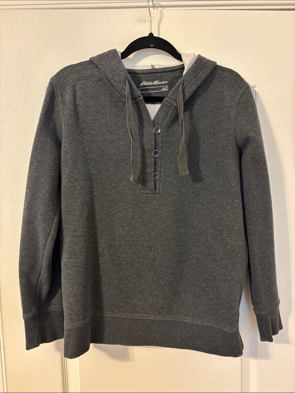 Eddie Bauer Women’s Dark Gray Hooded Henley Zip Sweater